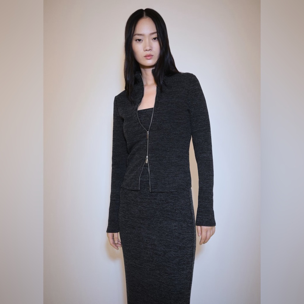 Mango grey knitted Co-ord set knitted jacket + skirt NWT - Picture 3 of 7